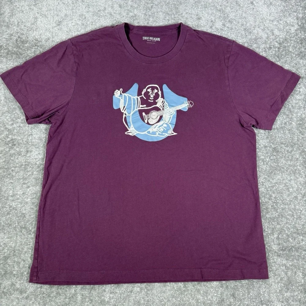 True Religion T-Shirt Men's 3XL Red Buddha Embroidered Short Sleeve Crew Neck‎